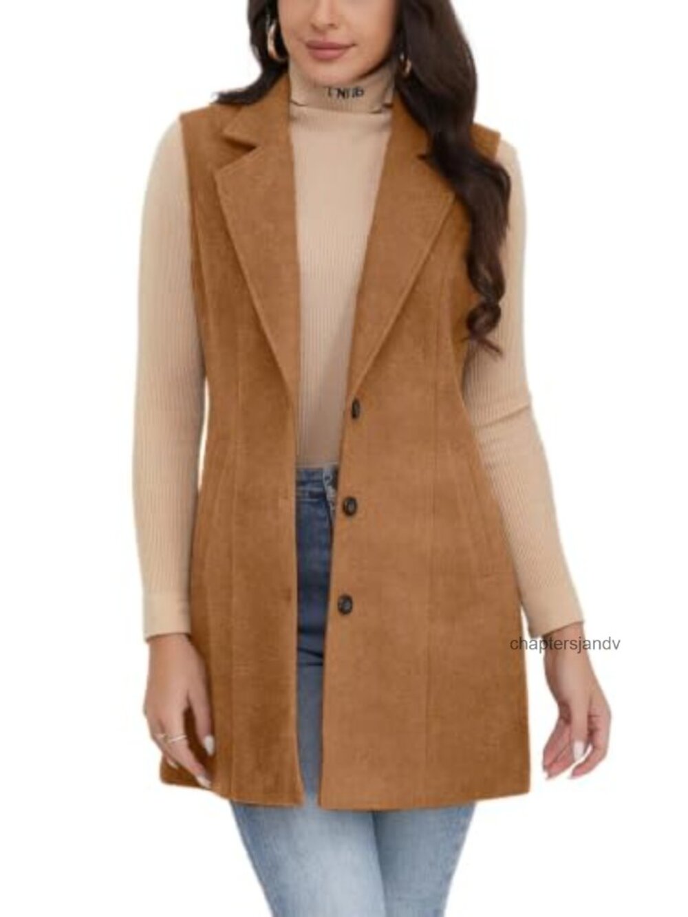 Sleeveless Plaid Vest Notch Lapel Woolen Trench Coat Women